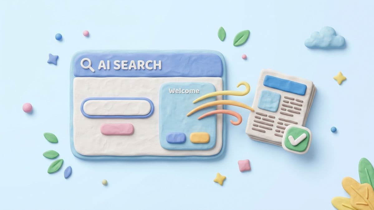 Clay AI search interface with a clay article being gently pulled into the answer area with a small clay checkmark